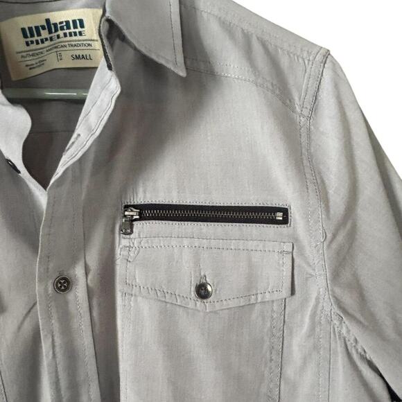 Urban Pipeline Short Sleeve Button-Up Shirt Gray Casual Utility Zipper Pocket - Picture 3 of 7